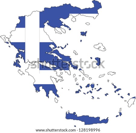 Country shape outlined and filled with the flag of Greece