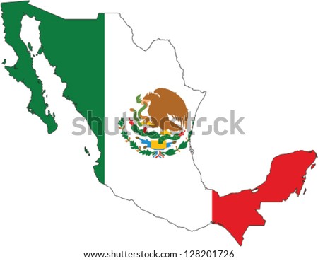 Country shape outlined and filled with the flag of Mexico
