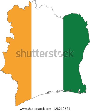 Country shape outlined and filled with the flag of Cote D'Ivoire