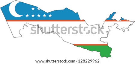 Country shape outlined and filled with the flag of Uzbekistan