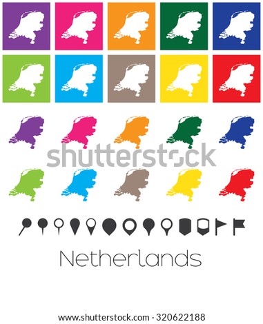 Illustration of Multiple Colours with Pointers of the map of Netherlands