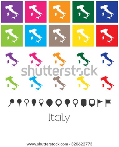 Illustration of Multiple Colours with Pointers of the map of Italy