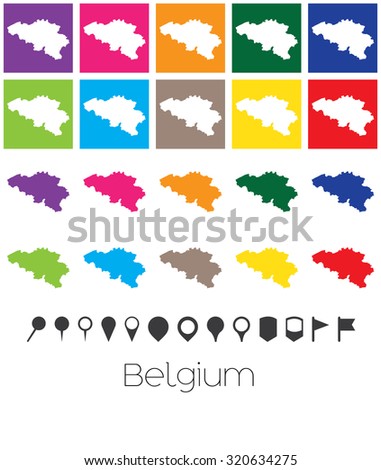 Illustration of Multiple Colours with Pointers of the map of Belgium