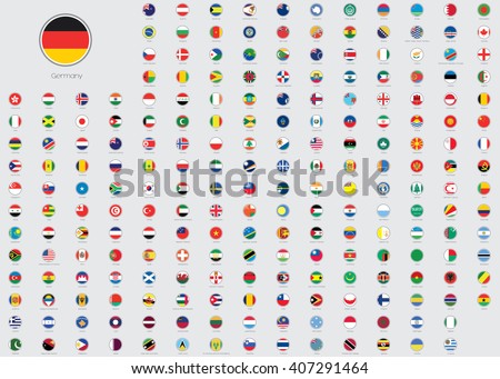 World Flag Illustrations in the shape of a Circle