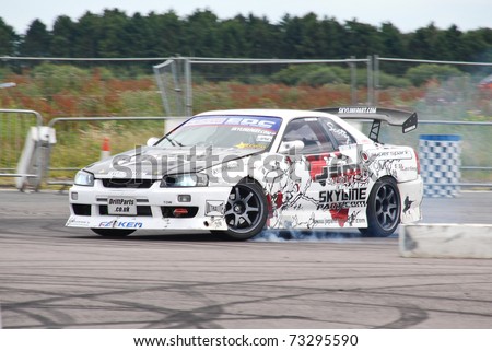 NORTHANTS, ENGLAND - JULY 16: Nissan Skyline Drifting on July 16, 2008 in Northants, England, UK.  Santa Pod Drag Strip is Host to the Annual Street Nationals Automotive Show