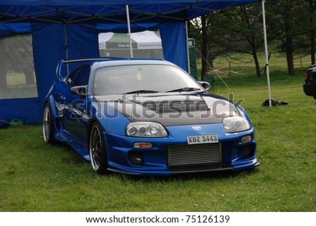 WAKEFIELD, ENGLAND - MAY 10: Blue Toyota Supra on Display at the Annual Rising Sun Car Show on May 10, 2008 in Wakefield, England, UK.  Norton Priory is host to the show