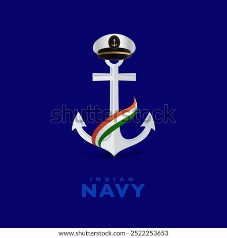 Indian Navy Day celebration poster, Navy Day creative advertising social media post banner design background. Navy officer cap, Anchor, and Indian flag on isolated vector illustration