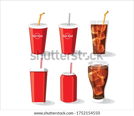 Soft drink bottle and glass, Cold coke drink with ice in a glass