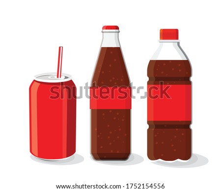 Soft drink bottle and glass, Cold coke drink with ice in a glass