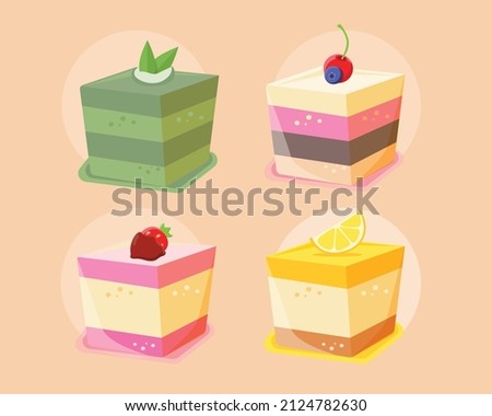 French dessert Petit fours, Cheesecake piece of delicious dessert. Vector