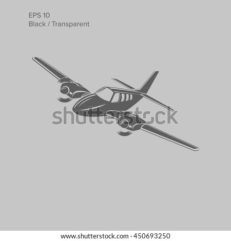 Small plane vector illustration. Twin engine propelled aircraft. Vector illustration