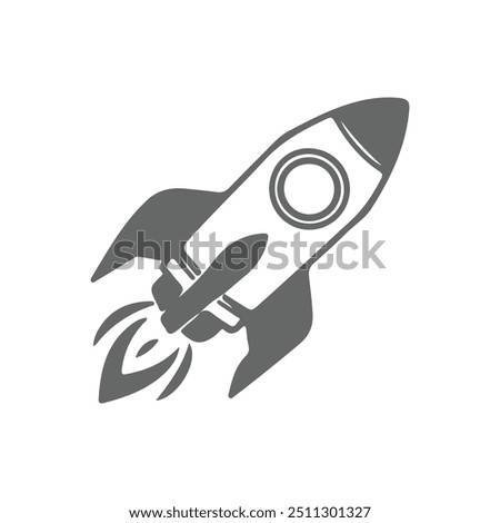 Rocket Launch icon logo vector illustration Design. Rocket icon spaceship logo. Rocket ship launch icon with fire isolated on white background. Silhouette vector.