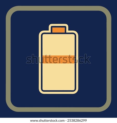 A simple illustration of a battery with half of its charge remaining. This vector graphic is perfect for representing battery status, power levels, and energy consumption in various design projects.