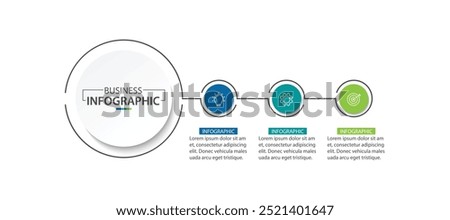 Vector infographic label design with circle infographic template design and 3 options or steps.