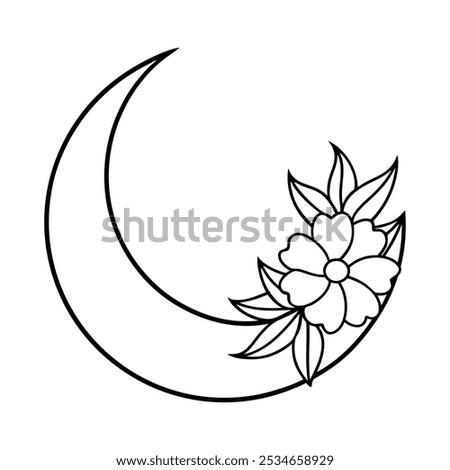 A stylized crescent moon filled with vibrant flora