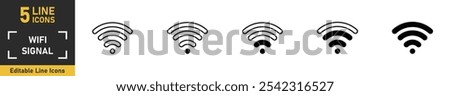 Wifi Signal line icon set. Set of 5 outline icons related to wifi, signal, hotspot, network, internet and more. Vector illustration.