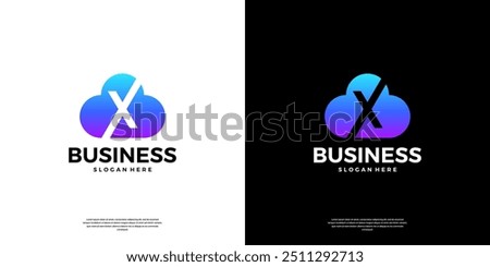 Abstract cloud tech logo design. Modern letter X in the cloud database server logo.