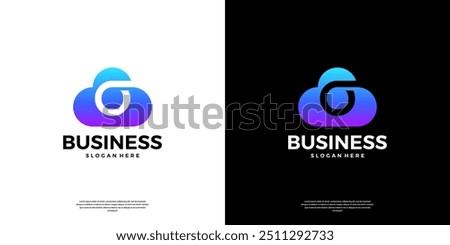 Abstract cloud tech logo design. Modern letter O in the cloud database server logo.