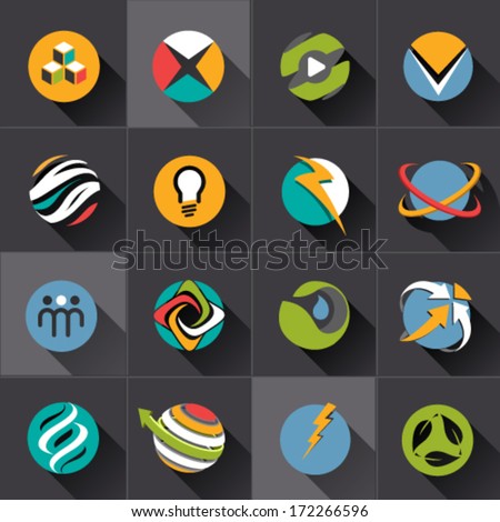 Technology and green energy web sphere Icons set and vector logos