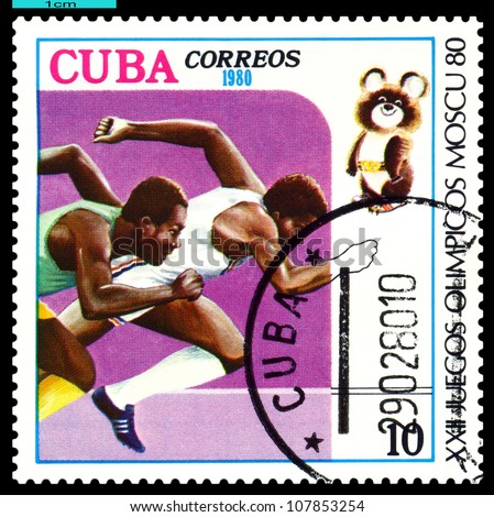 CUBA - CIRCA 1980: A stamp printed in CUBA,  shows  running. Olympic Games in Moscow (1980), series, , circa 1980