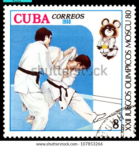 CUBA - CIRCA 1980: A stamp printed in CUBA,  shows Judo. Olympic Games in Moscow (1980), series, , circa 1980