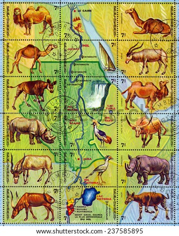 BURUNDI - CIRCA 1970 : A stamp printed by Burundi shows Animals Burundi, map Burundi, circa 1970.
