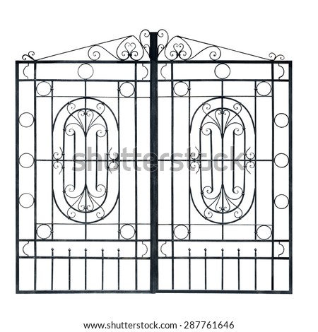 Old  light  forged  decorative gates.  Isolated over white background.