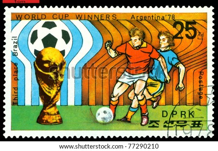 NORTH KOREA - CIRCA 1978: a stamp printed by North Korea shows  football  players.  World  football cup in  Argentina,  circa 1978