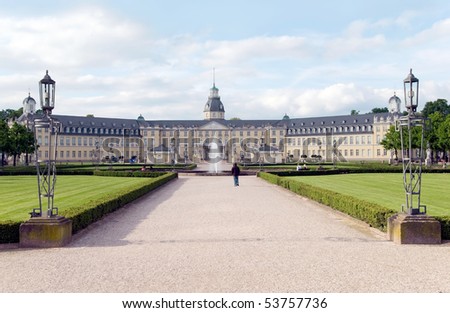 karlsruhe castle with park and fountain
