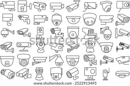 Security CC Camera icon set. Thin Line art editable Stroke.