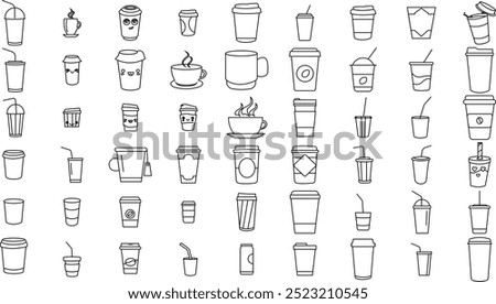 coffee cup Icon set for logo and T-Shirt. Thin Line Editable stroke.