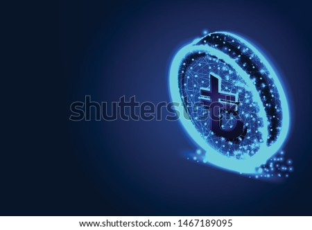lira coin, Business finance, Abstract Low poly Designs, from line and dot wireframe, Vector Illustration
