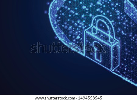Padlock and Cloud Storage, From Lines and Dot, Abstract Low Poly Background. Vector Illustration