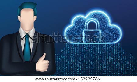 businessman, and cloud storage security . Business concept. Vector Illustration on dark blue background