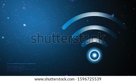 Wireless Network Symbol. Wifi,  abstract low poly wireframe mesh design. from connecting dot and line. vector illustration.futuristic design on dark blue background