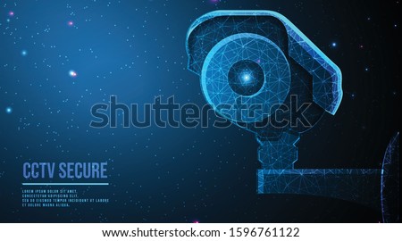 Modern CCTV camera,  Concept of surveillance and monitoring.  abstract low poly wireframe mesh design. from connecting dot and line. vector illustration.futuristic design on dark blue background