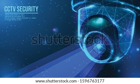 180 Degree Dome Security Camera.  abstract low poly wireframe mesh design. from connecting dot and line. vector illustration.futuristic design on dark blue background