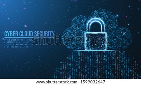 padlock, cloud, Big data cloud computing internet of things IOT AI network technology. Data center digital code futuristic information technology.   abstract low poly wireframe mesh design.