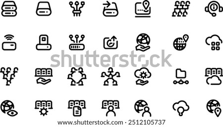 Enhance your tech projects use this icon set featuring HDD, SSD, Dock, and IoT devices. Perfect for illustrating data storage, networking, and IT support. Ideal for tech environments, hosting services