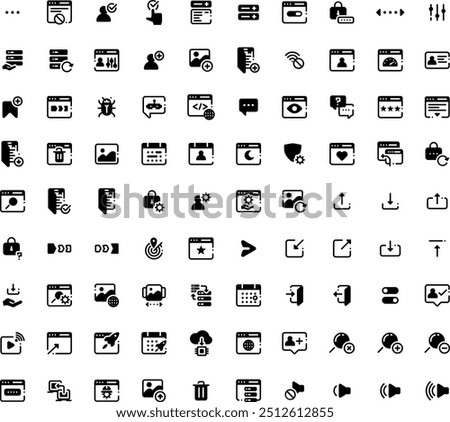 Enhance web and UI projects with this icon-set: browser, password, remote work, search, dashboard, toggle, coding, and more. Optimize performance, security, and user experience these intuitive icons.