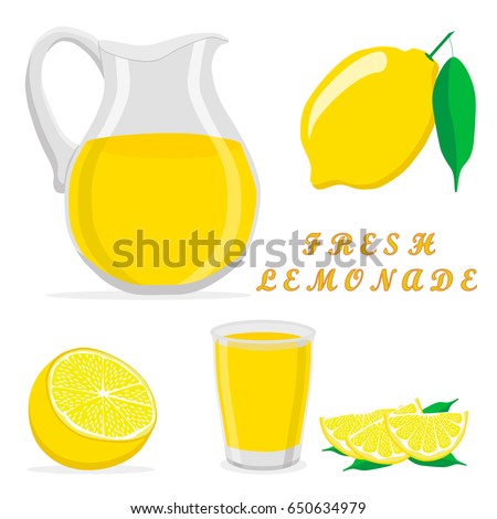 illustration on theme beautiful bright yellow lemonade in big glass jug, lemonade collection consisting of poured liquid in glass jug with handle, tasty lemonade in glass jug made from ripe lemons