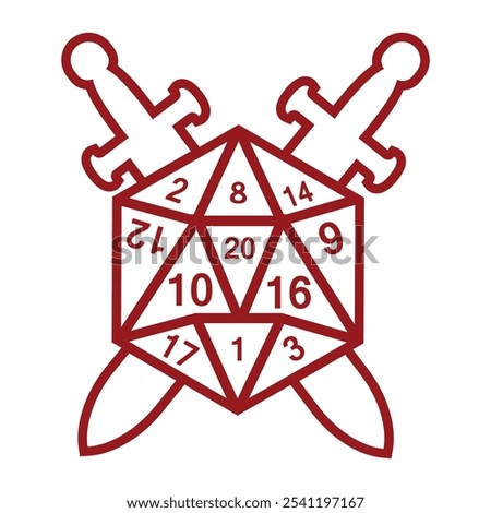 D20 dice for board game. d20. Dice d20 for playing Dnd. Dungeon and dragons board game. game dice. d20 dice line art style. gamer, board game, vector, illustration