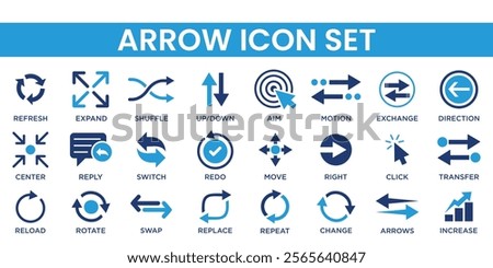 Arrow icon set in black-and-white featuring curved, straight, and directional arrows. Perfect for navigation, presentations, UI and UX design, business projects, infographics, and graphic design.