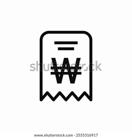 korean won receipt check bill icon sign vector