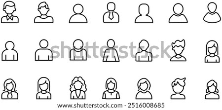 Set of outline icons related to avatars for user interface. Linear icon collection. Editable stroke. Vector illustration