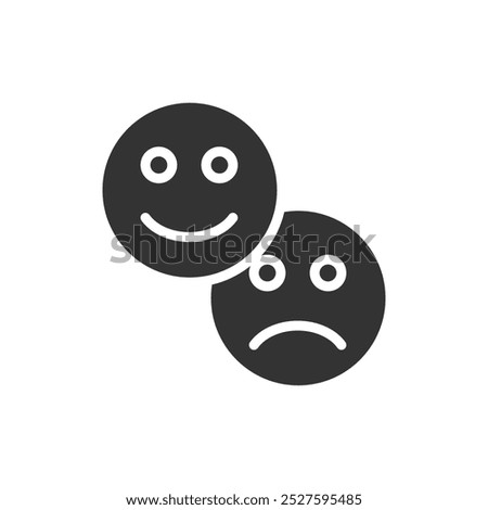 Two faces, one smiling and one frowning.solid icon vector illustration