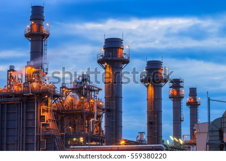 Similar – Image, Stock Photo Gas turbine electrical power plant. Energy for support factory. Natural gas tank. Chimney tower of gas power plant. Power plant using natural gas for fuel. Green energy. Power station against gray sky