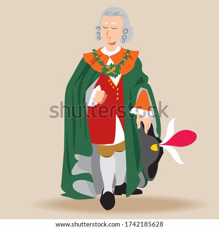 Vector of duke vintage color drawing. Old fashion in the past. Man in the middle age costume.