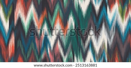 Blurred colorful ikat chevron tribal ethnic motif. graphic wavy zig zag seamless repeat vector pattern swatch