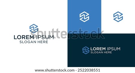 letter n hexagon shape logo design